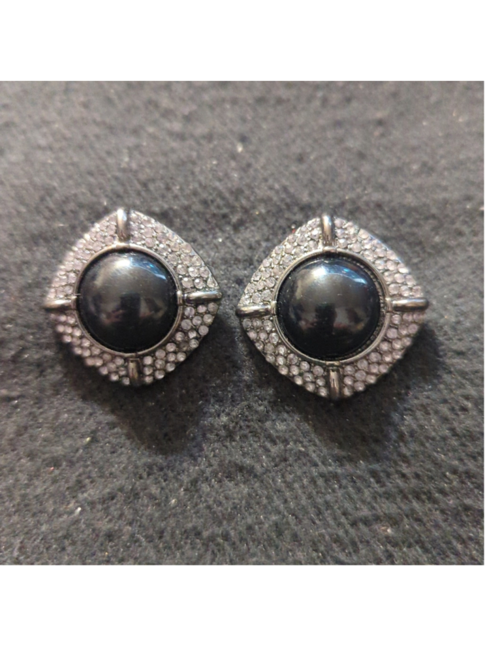 Gunmetal Black Diamond Shape Clear Rhinestone Stud Statement Earrings